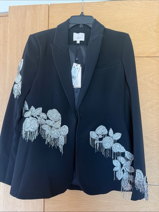 cinq a sept Jackets & Blazers - cinq a sept Black Beaded Floral Fringe Blazer